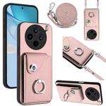 For vivo X200s Organ Card Bag Ring Holder Phone Case with Long Lanyard(Pink)