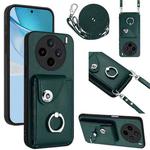 For vivo X200s Organ Card Bag Ring Holder Phone Case with Long Lanyard(Green)
