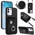 For vivo Y29 4G / T4x / Y300t Organ Card Bag Ring Holder Phone Case with Long Lanyard(Black)