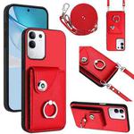 For vivo Y29 4G / T4x / Y300t Organ Card Bag Ring Holder Phone Case with Long Lanyard(Red)