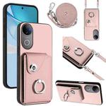 For vivo V50 / V50e Organ Card Bag Ring Holder Phone Case with Long Lanyard(Pink)