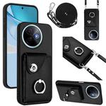 For vivo Y39 5G / Y300i Organ Card Bag Ring Holder Phone Case with Long Lanyard(Black)