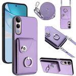 For vivo V50 Lite 5G Organ Card Bag Ring Holder Phone Case with Long Lanyard(Purple)