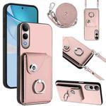 For vivo V50 Lite 5G Organ Card Bag Ring Holder Phone Case with Long Lanyard(Pink)