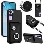 For vivo V40 Lite 5G IDN Organ Card Bag Ring Holder Phone Case with Long Lanyard(Black)