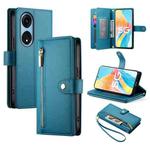 For OPPO A1 Pro / Reno8 T 5G Nine Card-slot Zipper Wallet Bag Leather Phone Case(Blue)