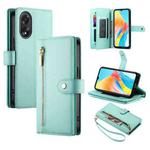 For OPPO A18 / A38 Nine Card-slot Zipper Wallet Bag Leather Phone Case(Mint Green)