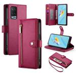 For OPPO A54 / A54s / A55 5G / A16s / A53s Nine Card-slot Zipper Wallet Bag Leather Phone Case(Red)