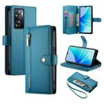 For OPPO A57 4G / A77 4G / A57s 4G / A77s 4G Nine Card-slot Zipper Wallet Bag Leather Phone Case(Blue)