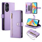 For OPPO A58 4G Nine Card-slot Zipper Wallet Bag Leather Phone Case(Purple)