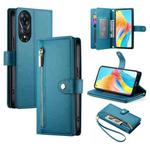 For OPPO A58 4G Nine Card-slot Zipper Wallet Bag Leather Phone Case(Blue)