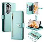 For OPPO Reno11 Global Nine Card-slot Zipper Wallet Bag Leather Phone Case(Mint Green)