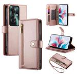 For OPPO Reno11 F Nine Card-slot Zipper Wallet Bag Leather Phone Case(Pink)