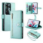 For OPPO Reno11 F Nine Card-slot Zipper Wallet Bag Leather Phone Case(Mint Green)