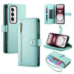 For OPPO Reno12 Global Nine Card-slot Zipper Wallet Bag Leather Phone Case(Mint Green)