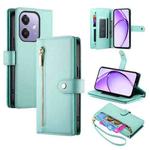 For OPPO A3 4G / 5G Global / A3X 4G / 5G India Nine Card-slot Zipper Wallet Bag Leather Phone Case(Mint Green)