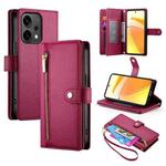 For OPPO Reno14 Global / Reno14 F 5G Nine Card-slot Zipper Wallet Bag Leather Phone Case(Red)