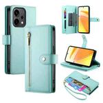 For OPPO Reno14 Global / Reno14 F 5G Nine Card-slot Zipper Wallet Bag Leather Phone Case(Mint Green)