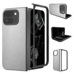 For Google Pixel 9 Pro Fold PU Leather Black Frame Full Coverage Phone Case(Silver)