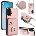 For Redmi Turbo 4 Pro / Poco F7 Organ Card Bag Ring Holder Phone Case with Long Lanyard(Pink)