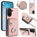 For Redmi A5 4G 171.7mm / Poco C71 Organ Card Bag Ring Holder Phone Case with Long Lanyard(Pink)