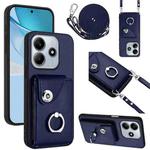 For Redmi Note 14 5G Global Organ Card Bag Ring Holder Phone Case with Long Lanyard(Blue)