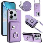 For Redmi Note 14 5G Global Organ Card Bag Ring Holder Phone Case with Long Lanyard(Purple)