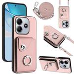 For Redmi Note 14 5G Global Organ Card Bag Ring Holder Phone Case with Long Lanyard(Pink)
