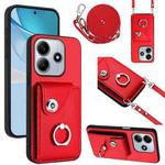 For Redmi Note 14 5G Global Organ Card Bag Ring Holder Phone Case with Long Lanyard(Red)