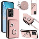 For Redmi Note 12 4G Global Organ Card Bag Ring Holder Phone Case with Long Lanyard(Pink)