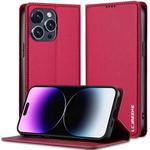 For iPhone 14 Pro Max LC.IMEEKE L1 Series Frosted Fine Texture PU Phone Case(Red)