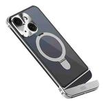 For iPhone 14 Metal Scissor Design Aroma MagSafe Ring Holder Phone Case(Silver)