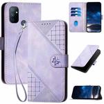 For OnePlus Nord N100 YX0080 Grid Butterfly Embossed Pattern Flip Leather Phone Case with Lanyard(Light Purple)