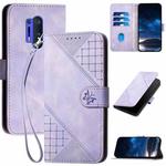 For OnePlus 8 Pro YX0080 Grid Butterfly Embossed Pattern Flip Leather Phone Case with Lanyard(Light Purple)