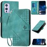 For OnePlus 9 YX0080 Grid Butterfly Embossed Pattern Flip Leather Phone Case with Lanyard(Light Blue)