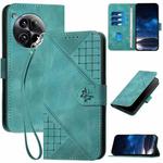 For OnePlus 12 YX0080 Grid Butterfly Embossed Pattern Flip Leather Phone Case with Lanyard(Light Blue)