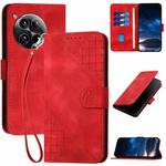 For OnePlus 12 YX0080 Grid Butterfly Embossed Pattern Flip Leather Phone Case with Lanyard(Red)