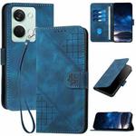 For OnePlus Ace 2V YX0080 Grid Butterfly Embossed Pattern Flip Leather Phone Case with Lanyard(Dark Blue)