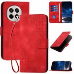 For OnePlus Ace 5 / 13R Global Grid Butterfly Embossed Pattern Flip Leather Phone Case with Lanyard(Red)