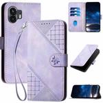 For Nothing Phone 2 YX0080 Grid Butterfly Embossed Pattern Flip Leather Phone Case with Lanyard(Light Purple)