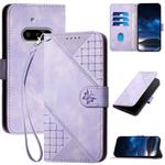 For Nothing Phone 3a YX0080 Grid Butterfly Embossed Pattern Leather Phone Case with Lanyard(Light Purple)
