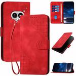 For Nothing Phone 2a Grid Butterfly Embossed Pattern Leather Phone Case with Lanyard(Red)