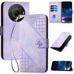 For Sharp Aquos R8 Pro SH-51D YX0080 Grid Butterfly Embossed Pattern Flip Leather Phone Case with Lanyard(Light Purple)