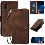 For Sharp Aquos Wish YX0080 Grid Butterfly Embossed Pattern Flip Leather Phone Case with Lanyard(Coffee)