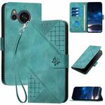 For Sharp Aquos Sense7 YX0080 Grid Butterfly Embossed Pattern Flip Leather Phone Case with Lanyard(Light Blue)