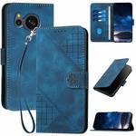 For Sharp Aquos Sense8 YX0080 Grid Butterfly Embossed Pattern Flip Leather Phone Case with Lanyard(Dark Blue)