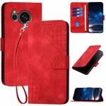 For Sharp Aquos Sense8 YX0080 Grid Butterfly Embossed Pattern Flip Leather Phone Case with Lanyard(Red)