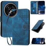 For Sharp Aquos R9 Pro Grid Butterfly Embossed Pattern Leather Phone Case with Lanyard(Dark Blue)