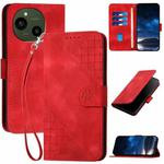 For Sharp Aquos R10 Grid Butterfly Embossed Pattern Leather Phone Case with Lanyard(Red)