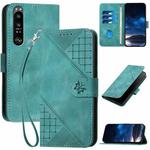 For Sony Xperia 1 III YX0080 Grid Butterfly Embossed Pattern Flip Leather Phone Case with Lanyard(Light Blue)